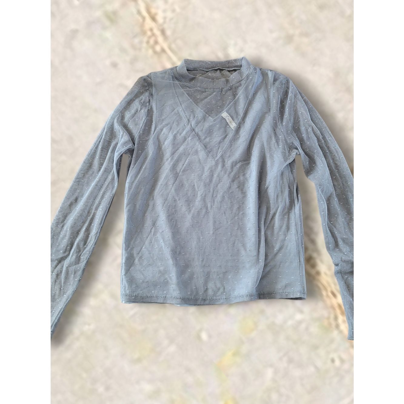 Gf Collection Women's Small Blue-Grey Sheer Long Sleeve With Built In Camisole